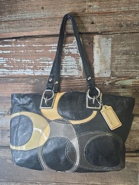 Coach Inlaid C Black Lesthet Zip Tote, Y2K